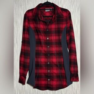 Athleta Women's Red and Black Plaid Button Down Shirt